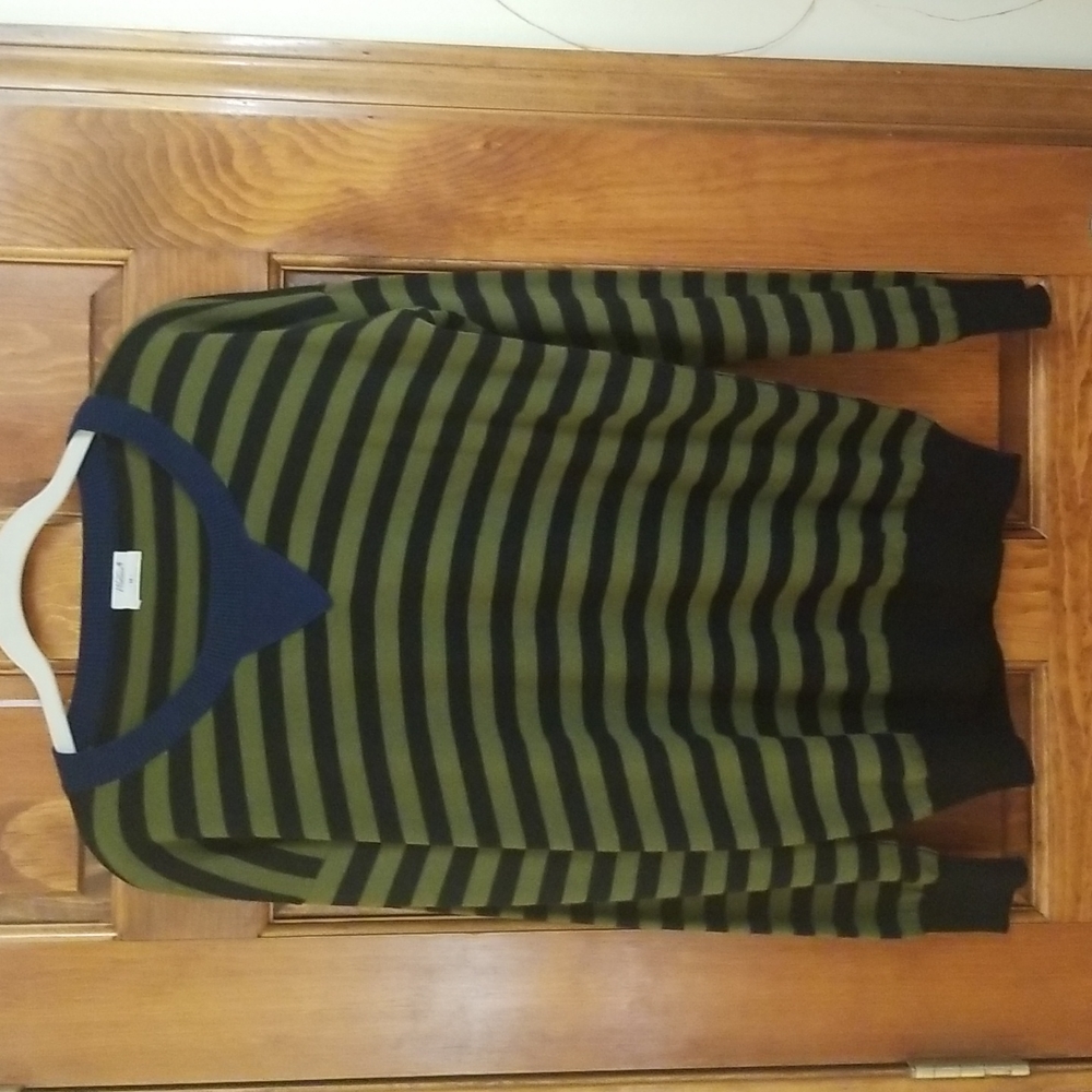 Wallace green blue striped thin wool sweater
